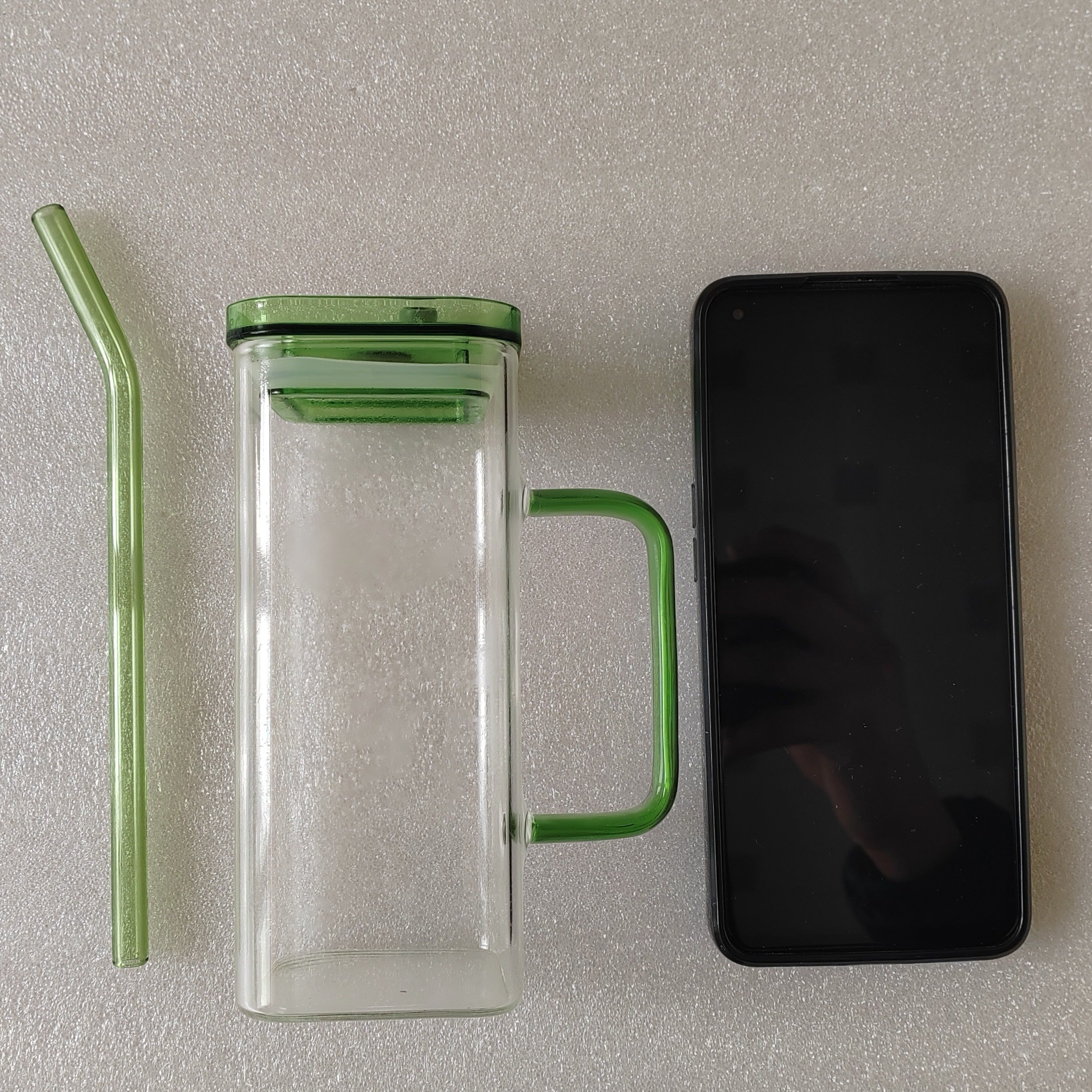 Square Glass Straw Cup with Lid — 6 Colors, Borosilicate Glass