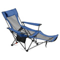 Reclining Camping Chair, 4 Adjustable Positions, Portable Folding Lounger For Adults, Mesh Beach Chair With Headrest & Foot Rest, Supports 220 Lbs, Heavy Duty Camp Chairs For Patio, Blue